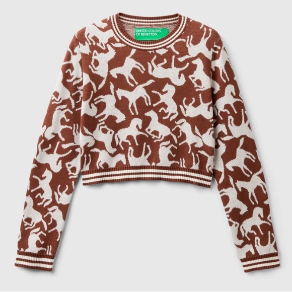 United Colors Of Benetton Sweaters - United Colors of Benetton Horse Pattern Sweater in Brown and White Size XS NWT
